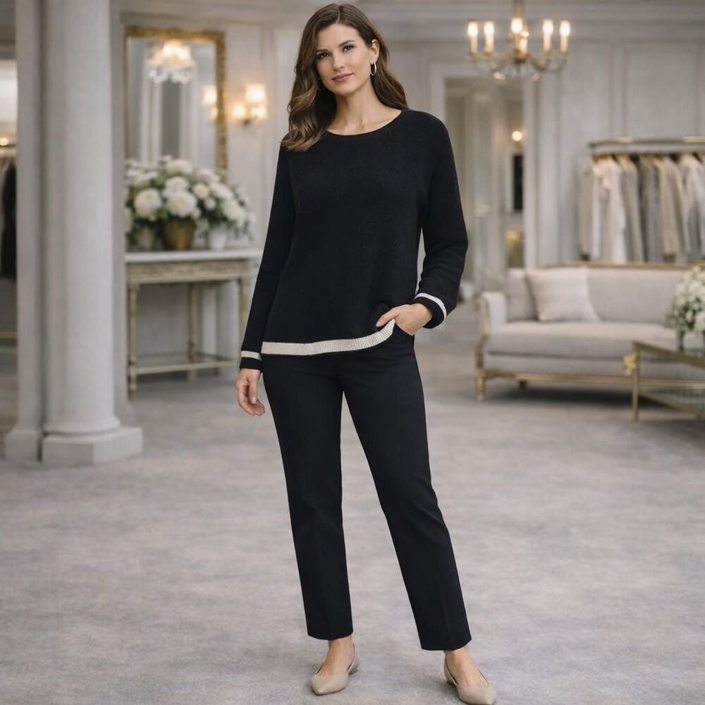 EILEEN FISHER Italian Yarn ORGANIC LINEN Blend Top Sweater Size XXS Black R19GFX